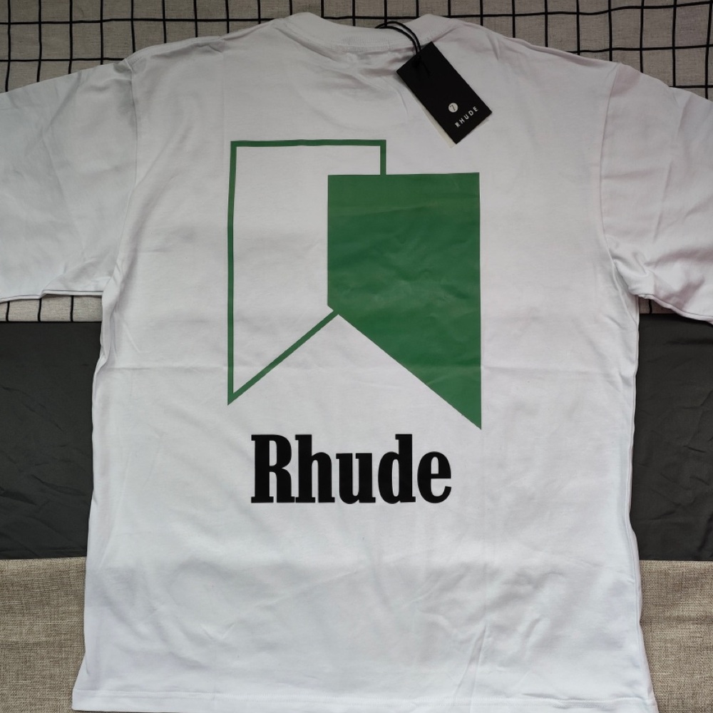 Rhude White Short Sleeve Tee with Green Logo - Picture 2 of 6